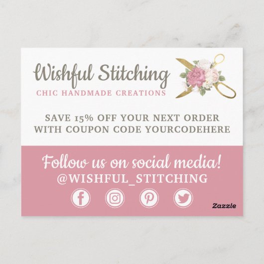 Hartelijk dank voor de gouden naaischaar Shabby Ch Briefkaart (Achterkant)