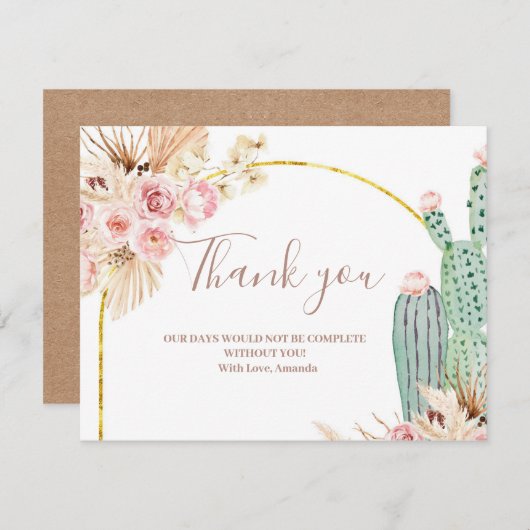 Hartelijk dank voor de kaart Boho Cactus roze bloe (Voorkant / Achterkant)