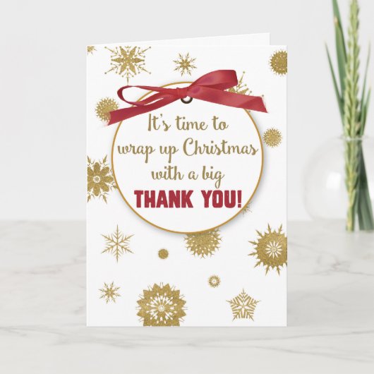 Hartelijk dank voor de kerstcadeautjes, de gouden  bedankkaart (Voorkant)