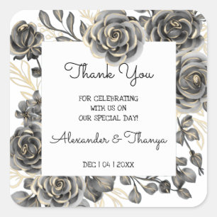 Hartelijk dank voor de komst van Black Rozen Weddi Vierkante Sticker