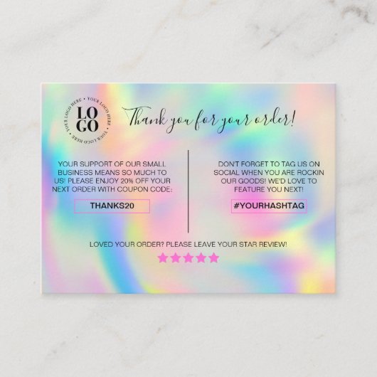 Hartelijk dank voor de korting op uw bestelling vo visitekaartje (Voorkant)