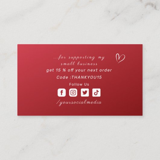 Hartelijk dank voor de lichtbundige rode ombre soc visitekaartje (Achterkant)