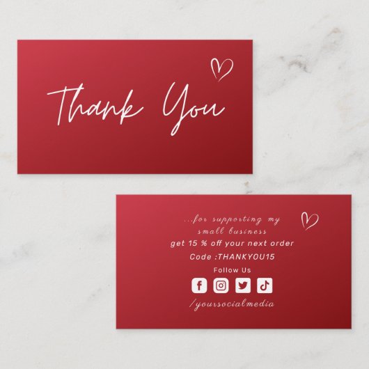 Hartelijk dank voor de lichtbundige rode ombre soc visitekaartje (Voorkant / Achterkant)