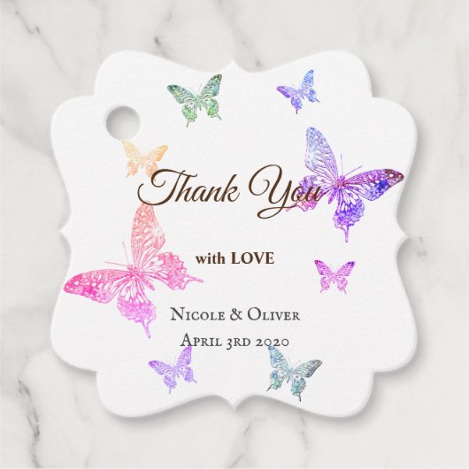 Hartelijk dank voor de liefdeskleurige Butterflies Bedankjes Labels (Voorkant)