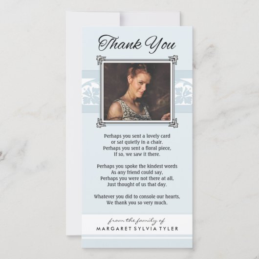 Hartelijk dank voor de Memorial Light Blue & White Bedankkaart (Voorkant)