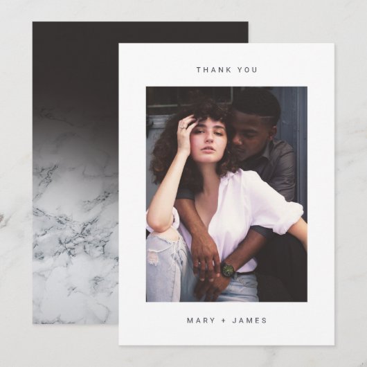 Hartelijk dank voor de minimalistische witte marme bedankkaart (Voorkant / Achterkant)