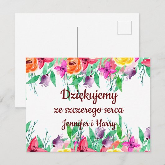 Hartelijk dank voor de Poolse Dziękuję Poland Gift Briefkaart (Voorkant / Achterkant)