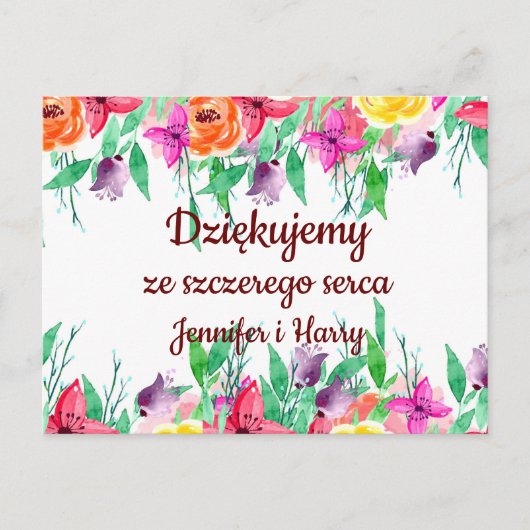 Hartelijk dank voor de Poolse Dziękuję Poland Gift Briefkaart (Voorkant)