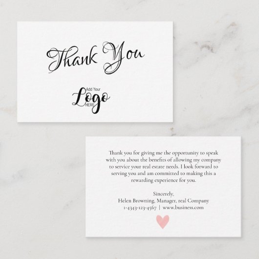 Hartelijk dank voor de Real Estate Agent Broker Cl Visitekaartje (Voorkant / Achterkant)