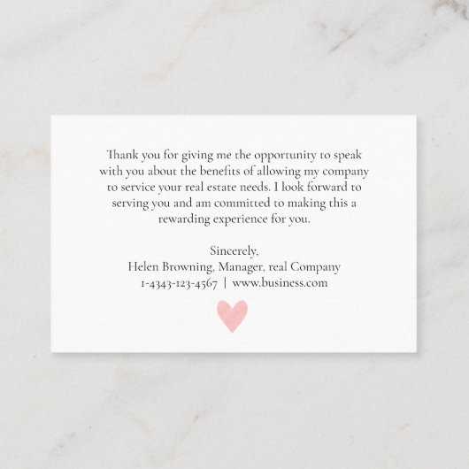 Hartelijk dank voor de Real Estate Agent Broker Cl Visitekaartje (Achterkant)