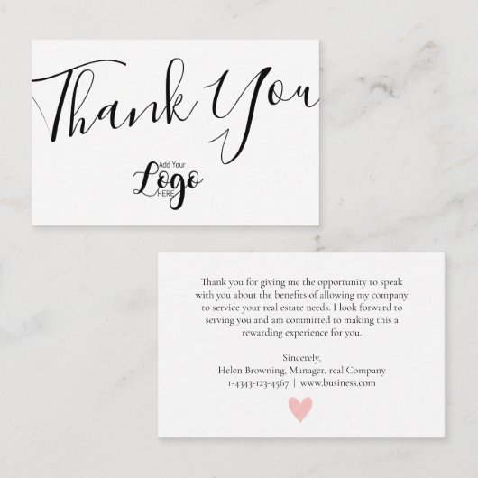 Hartelijk dank voor de Real Estate Agent Broker Cl Visitekaartje (Voorkant / Achterkant)