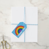 Hartelijk dank voor de regenboog op lichtblauw cadeaulabel (Met Touw)