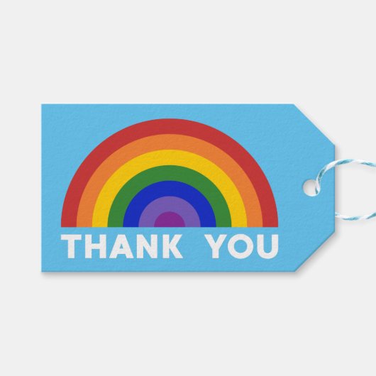 Hartelijk dank voor de regenboog op lichtblauw cadeaulabel (Voorkant (Horizontaal))