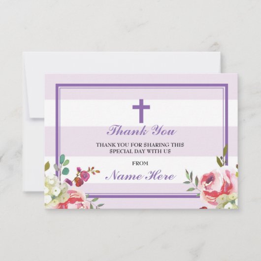 Hartelijk dank voor de religieuze Paarse Stripe Fl Bedankkaart (Voorkant)