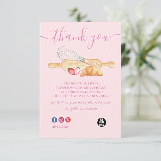 Hartelijk dank voor de roze bakkerij- en kookappar bedankkaart (Staand voorkant)