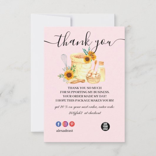 Hartelijk dank voor de roze bakkerij- en kookappar bedankkaart (Voorkant)