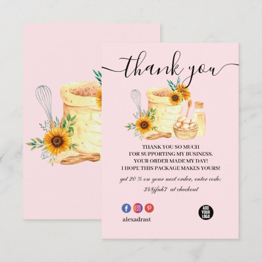 Hartelijk dank voor de roze bakkerij- en kookappar bedankkaart (Voorkant / Achterkant)