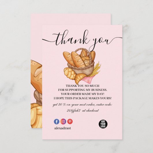 Hartelijk dank voor de roze bakkerij- en kookappar bedankkaart (Voorkant / Achterkant)