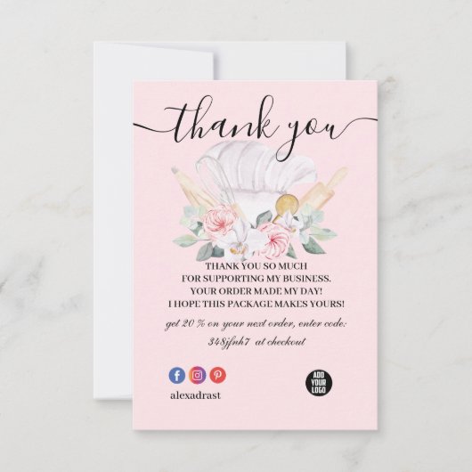 Hartelijk dank voor de roze bakkerij- en kookappar bedankkaart (Voorkant)