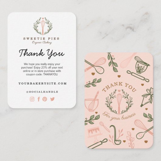 Hartelijk dank voor de roze bakkerij- en kookappar informatiekaartje (Voorkant / Achterkant)