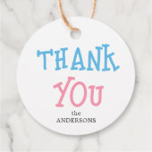 Hartelijk dank voor de roze Blauwe Geslacht Bedankjes Labels (Achterkant)