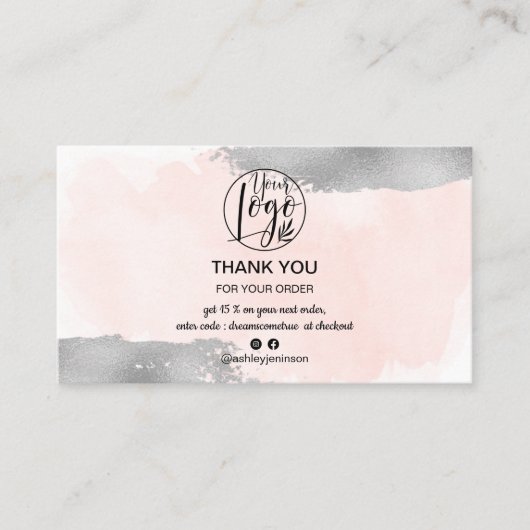 Hartelijk dank voor de roze borstelzilverborstelvo visitekaartje (Voorkant)