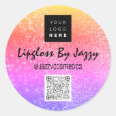 Hartelijk dank voor de roze Glitter QRCode Logo va Ronde Sticker (Voorkant)