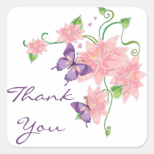 Hartelijk dank voor de roze lines Floral Butterfly Vierkante Sticker