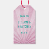 Hartelijk dank voor de roze zonneschermen met een  cadeaulabel (Voorkant)