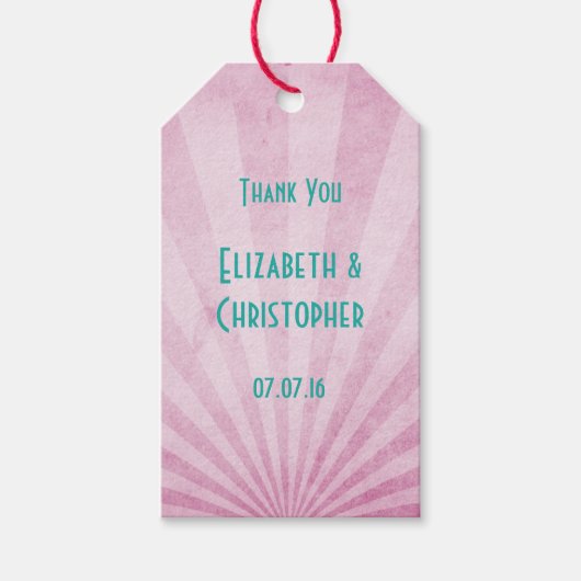 Hartelijk dank voor de roze zonneschermen met een  cadeaulabel (Voorkant)