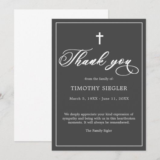 Hartelijk dank voor de schroothoekige donkergrijze bedankkaart (Voorkant / Achterkant)