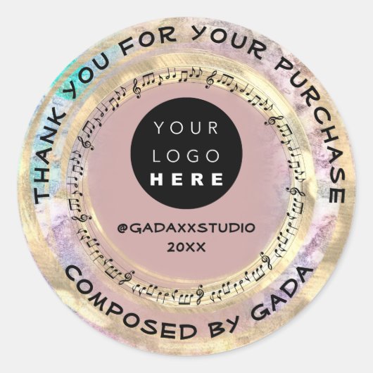 Hartelijk dank voor de Shopping Music Logo Social  Ronde Sticker (Voorkant)
