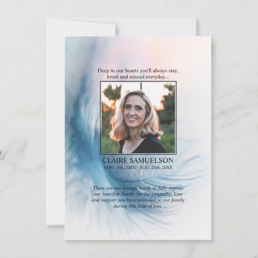 Hartelijk dank voor de sympathie van de Feather Ai Bedankkaart (Achterkant)