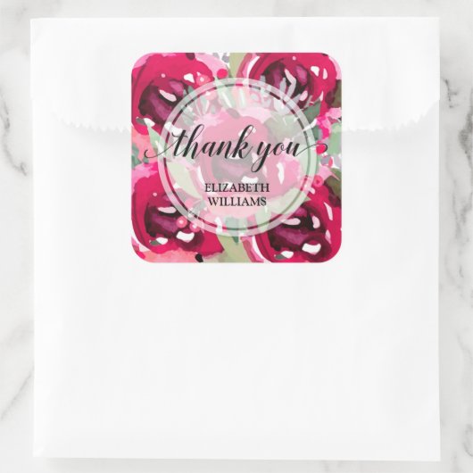 Hartelijk dank voor de tekstbloemen vierkante sticker (Tas)