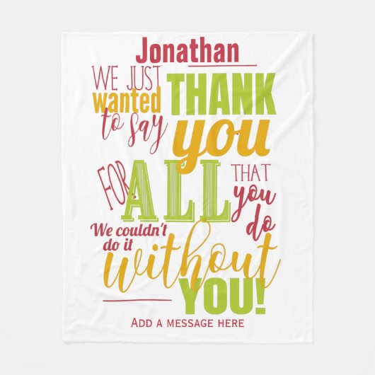 Hartelijk dank voor de Typografische Bedankt Beric Fleece Deken (Voorkant)