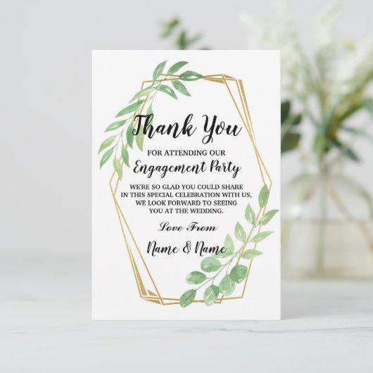 Hartelijk dank voor de Verloving Weddenschap Gold  Bedankkaart (Staand voorkant)