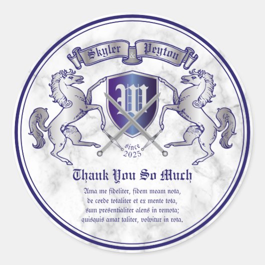 Hartelijk dank voor de wapenschild Monogram Silver Ronde Sticker (Voorkant)