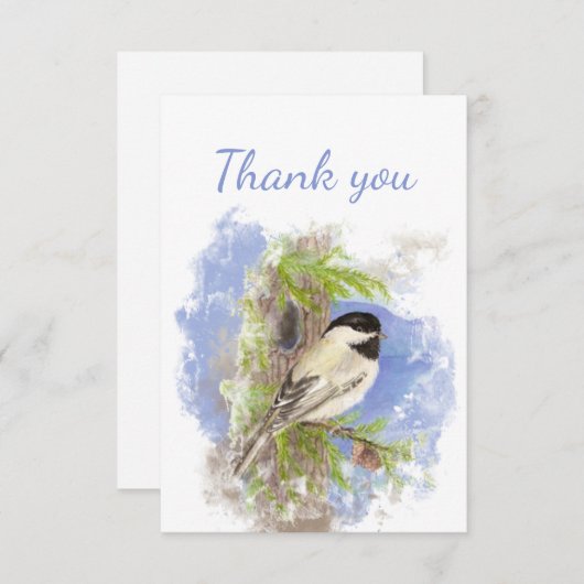 Hartelijk dank voor de Waterverf Chickadee Bird Wi Bedankkaart (Voorkant / Achterkant)