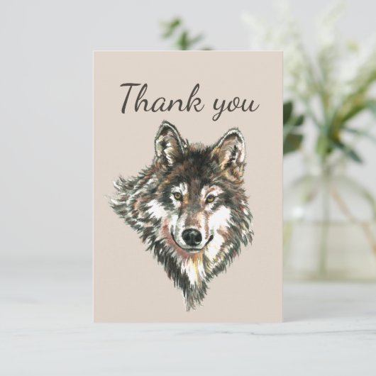 Hartelijk dank voor de Waterverf Gray Wolf Animal  Bedankkaart (Staand voorkant)