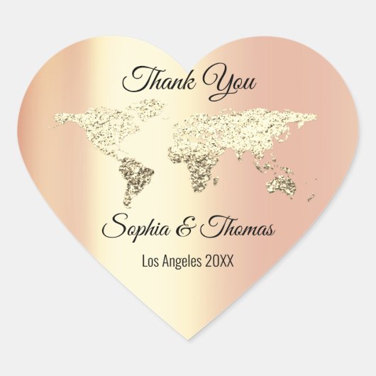 Hartelijk dank voor de Wereldkaart Bestemming Gold Hart Sticker (Voorkant)