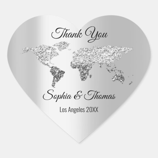 Hartelijk dank voor de Wereldkaart van de bruiloft Hart Sticker (Voorkant)