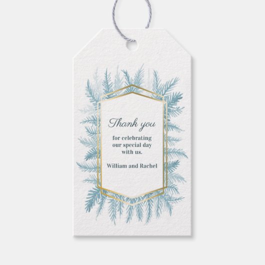 Hartelijk dank voor de winterbladblauw waterverf b cadeaulabel (Voorkant)