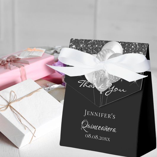 Hartelijk dank voor de zwarte zilveren ballonnen v bedankdoosjes