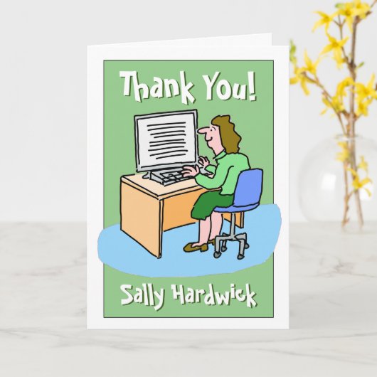 Hartelijk dank voor een Vrouw Office Worker Kaart (Gele Bloem)