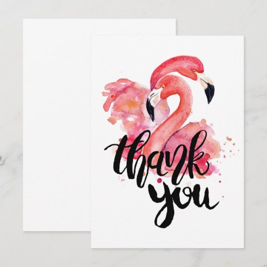 Hartelijk dank voor Flamingos Waterverf Flat Kaart (Voorkant / Achterkant)