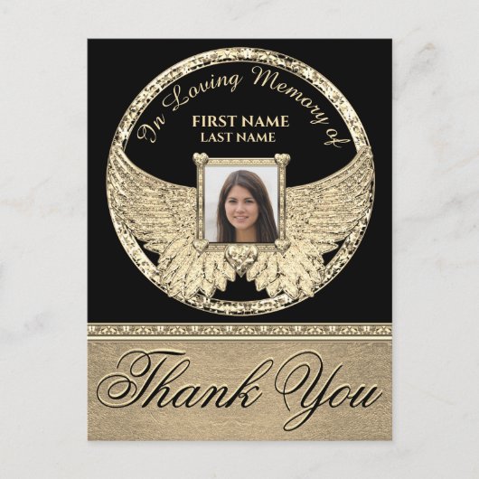 Hartelijk dank voor Gold Angel Wings Briefkaart (Voorkant)