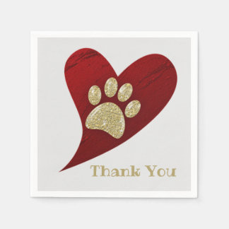 Hartelijk dank voor Gold Paw Print Red Heart-waard Servet
