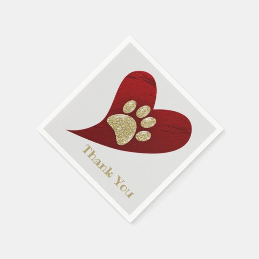 Hartelijk dank voor Gold Paw Print Red Heart-waard Servet (Hoek)