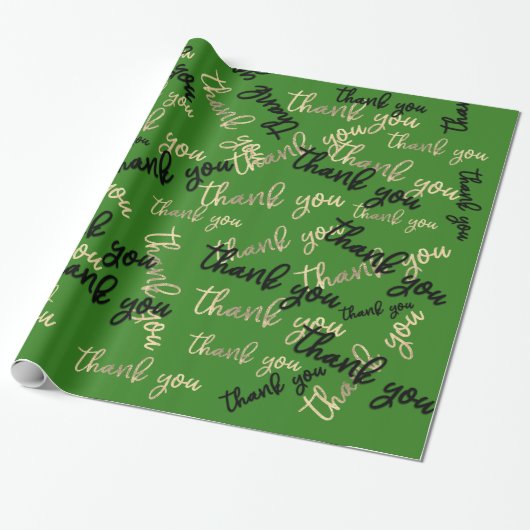 Hartelijk dank voor Gold Script Black Green Caligr Cadeaupapier (Uitgerold)