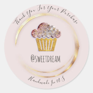 Hartelijk dank voor Goud Sweet Muffin Food Online  Ronde Sticker